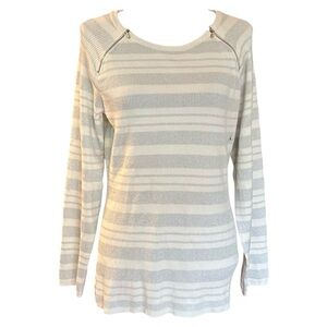 NEW NY & Company Metallic Striped Zipper Scoop Neck Ribbed Sweater SZ XL